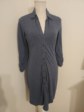 Everyday Slate Blue Button-Front Long Sleeve Dress